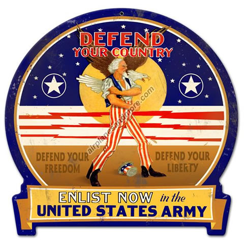 "Defend Your Country" Vintage Metal Sign